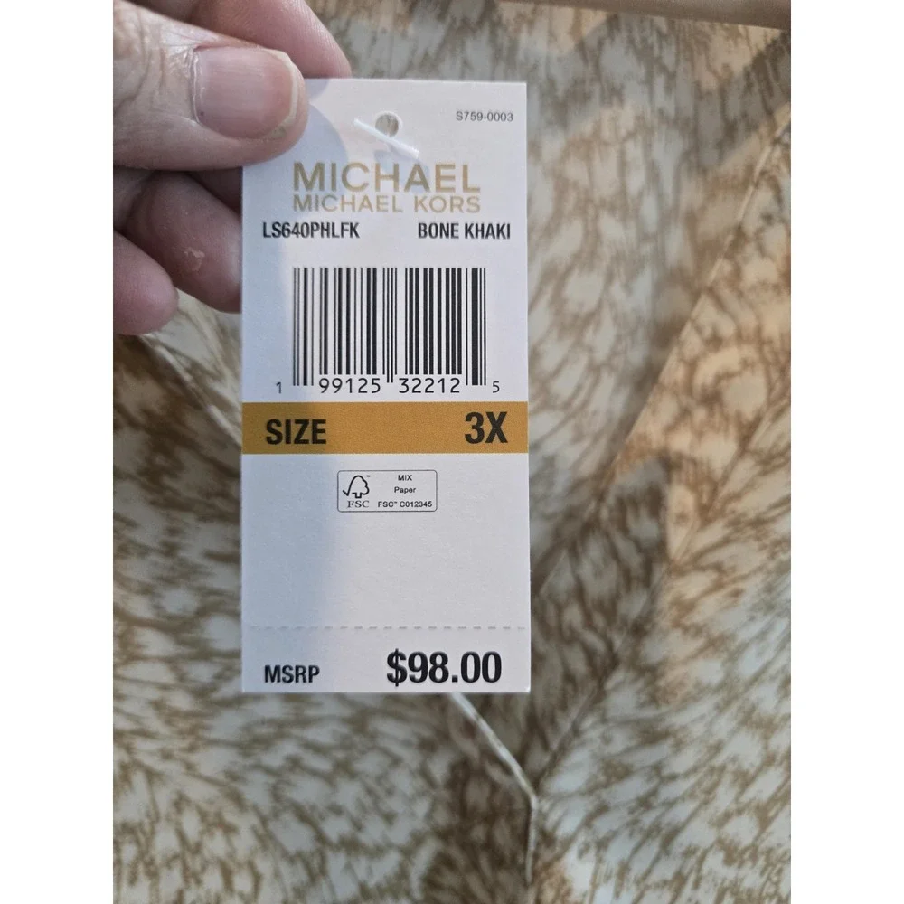 Women's Michael Kors Plus Size 3x Sleeveless Blouse V-Neck NWT Bone Khaki Color